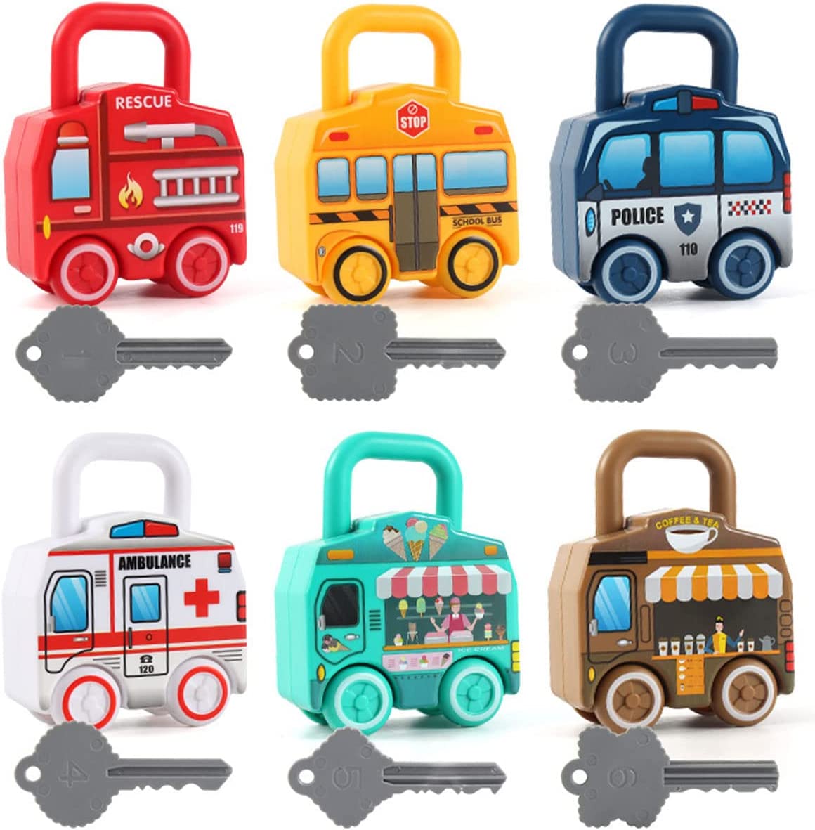 6Pcs Unlock Cars Push Toy with Keys