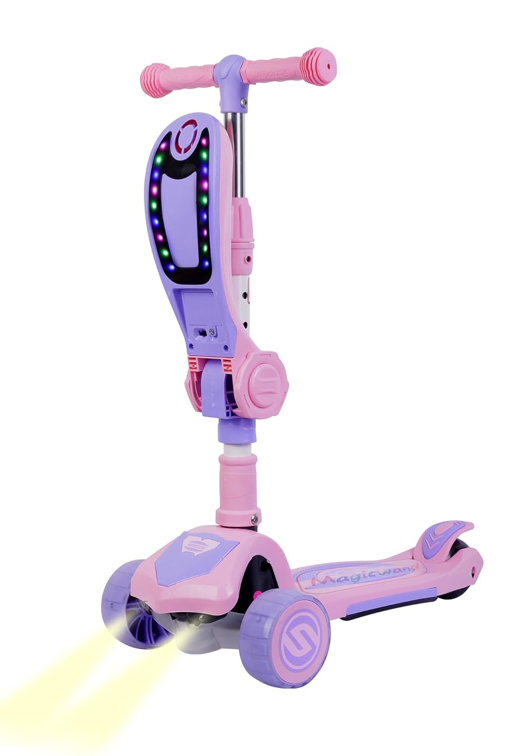 Magicwand Foldable 2-in-1 Sit & Stand Wide Platform Height Adjustable Kick Scooter for Kids with Foldable Seat,Lights & Music
