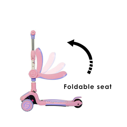 Magicwand Foldable 2-in-1 Sit & Stand Wide Platform Height Adjustable Kick Scooter for Kids with Foldable Seat,Lights & Music