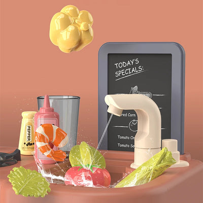 42 Pieces Role Kitchen Playset with Real Cooking and Water Boiling Sounds