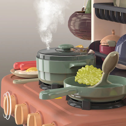 42 Pieces Role Kitchen Playset with Real Cooking and Water Boiling Sounds