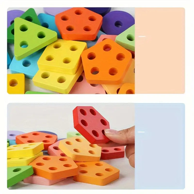 Puzzle Wooden Geometry Set Of Pillars Wooden Four Sets Of Pillars Six Sets Of Pillars Montessori Early Learning Cognitive Blocks Pairs
