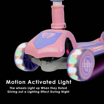 Magicwand Foldable 2-in-1 Sit & Stand Wide Platform Height Adjustable Kick Scooter for Kids with Foldable Seat,Lights & Music