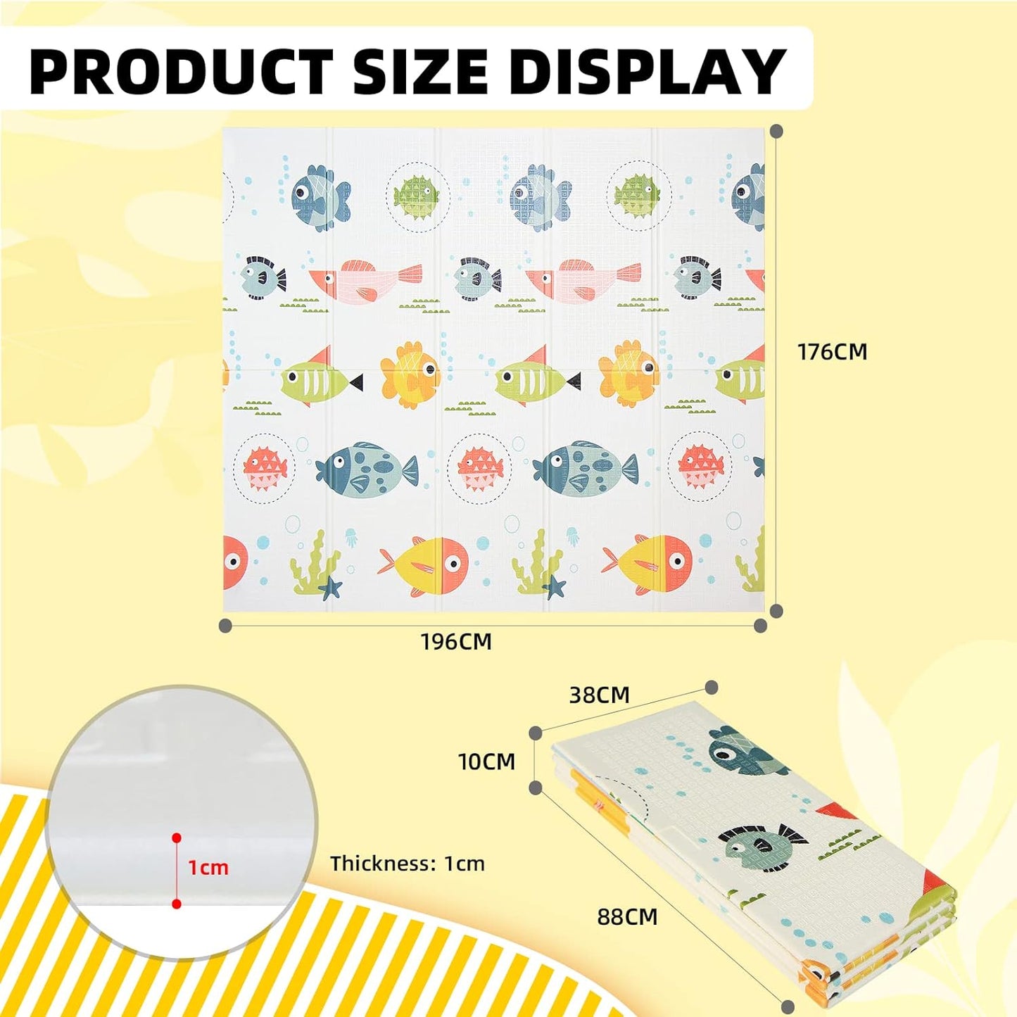 Baby Play Mat, Foam Playmat for Baby Floor Play Baby Crawling Mat Soft Non-Slip Foldable Waterproof Reversible Toxic Free
