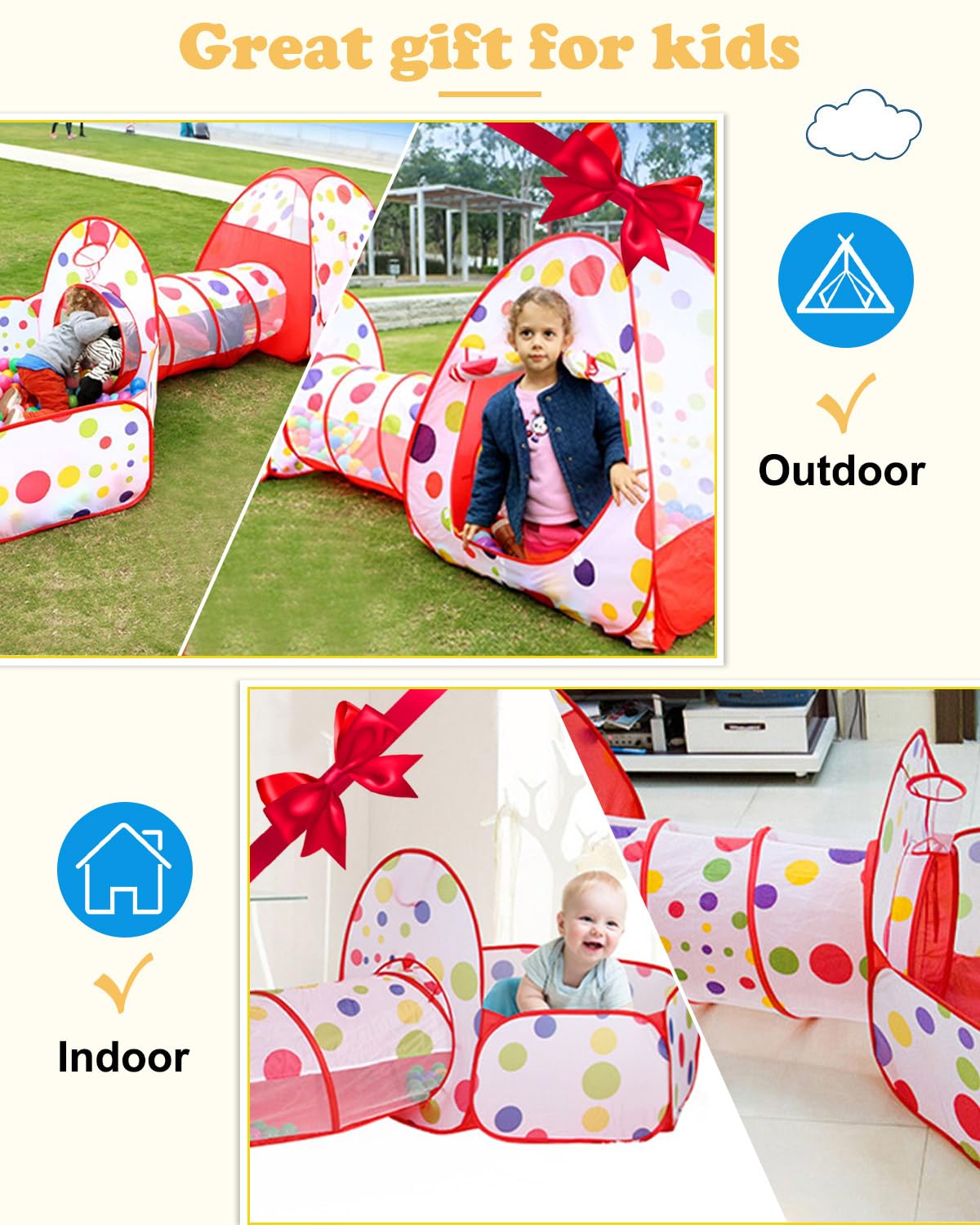 Indoor /Outdoor Play Tunnel and Play Tent Cubby