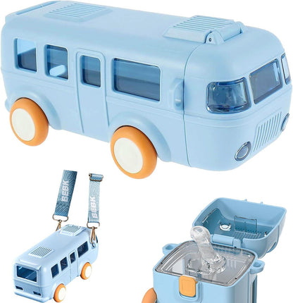 Cute Bus Portable Water Bottle Sipper With Shoulder Strap