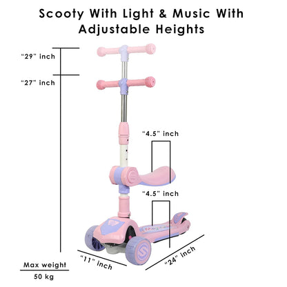 Magicwand Foldable 2-in-1 Sit & Stand Wide Platform Height Adjustable Kick Scooter for Kids with Foldable Seat,Lights & Music