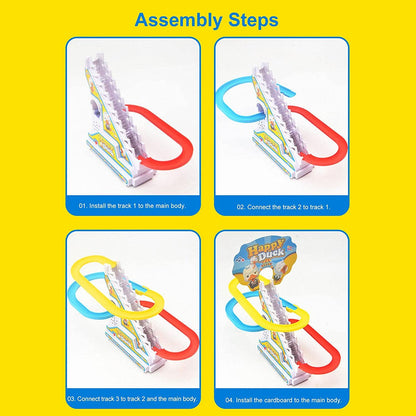 Climbing Stairs Track Toys Cartoon Duck For Children Electric Duck Track Slide Toys Roller Coaster Toy Boys Girls Birthday Gift