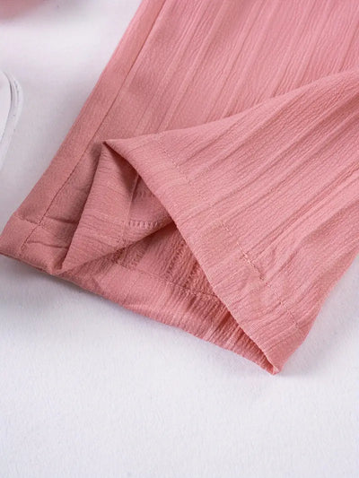 2pcs Baby's Solid Color Textured Cami Top + Casual Wide Leg Pants