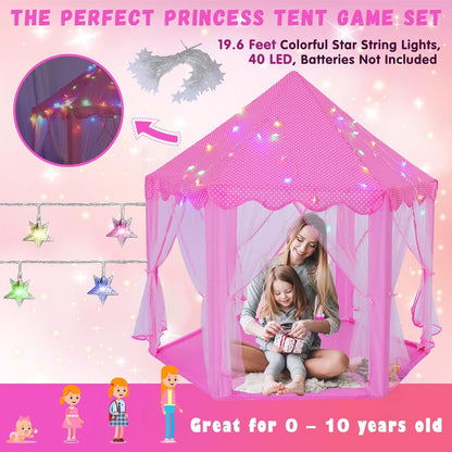 Princess Castle Play Tent with Star Light for Girls