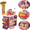 Pretend Play Kids Grocery Store, Supermarket Play Set with Cash Register Scanner Fruits Vegetables Boxes Bottles Stickers and More for Boys Girls