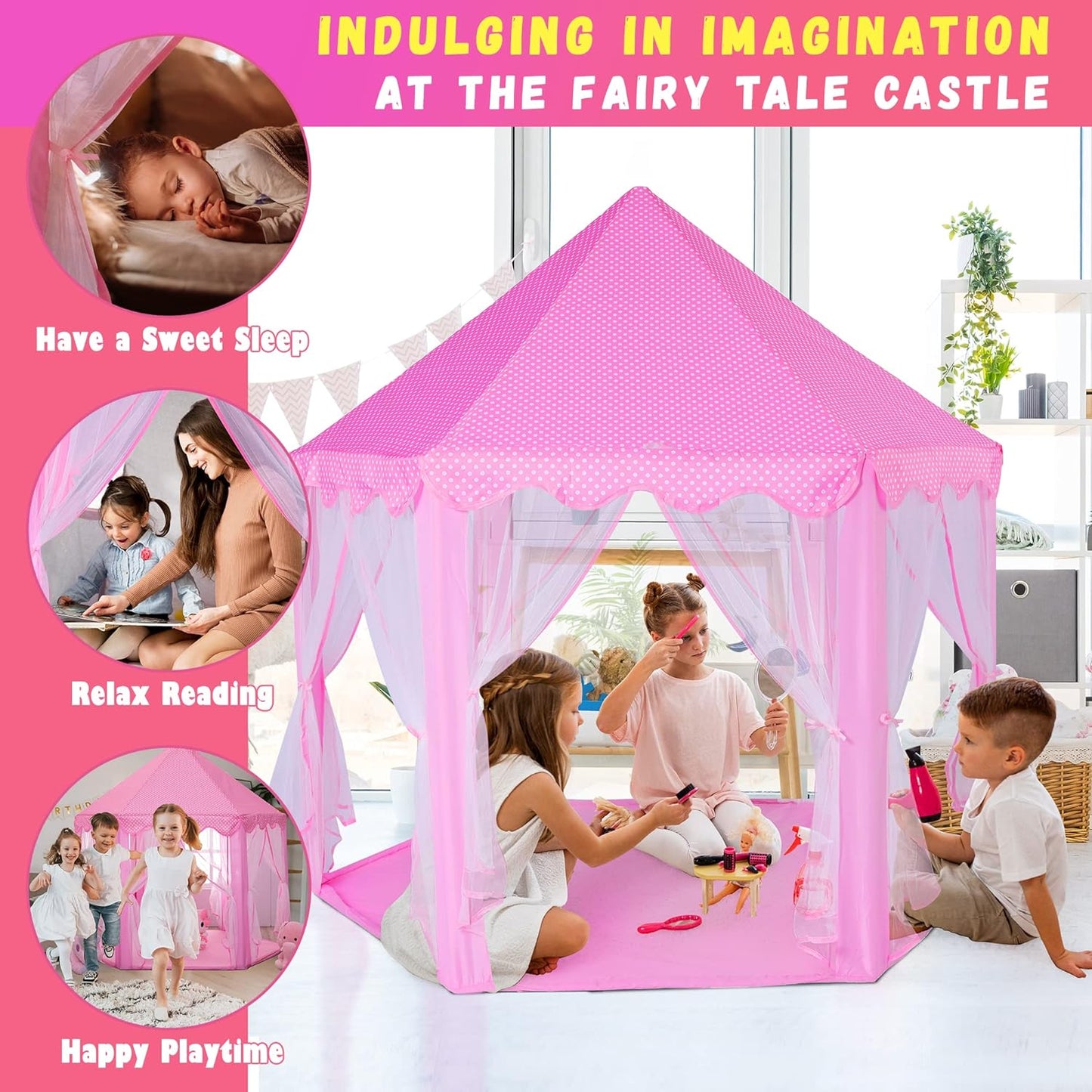 Princess Castle Play Tent with Star Light for Girls