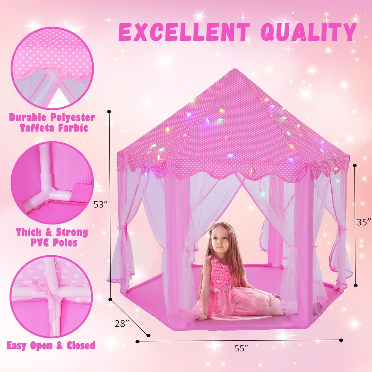 Princess Castle Play Tent with Star Light for Girls