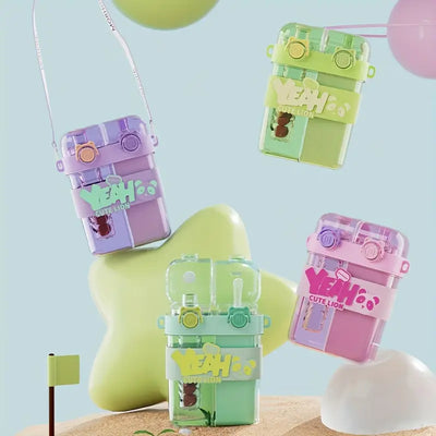 Cute Large Capacity Double Chamber Water Bottle with Straw (Pre-Order)
