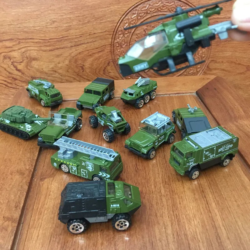 Alloy Car Combination Set 1:87 Fire Military Model Car Simulation Car Tank Aircraft Army Green Children's Toys Gifts Kids Toys