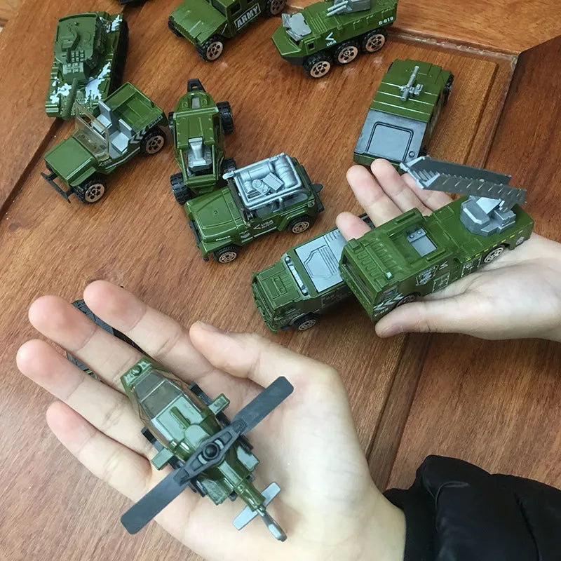 Alloy Car Combination Set 1:87 Fire Military Model Car Simulation Car Tank Aircraft Army Green Children's Toys Gifts Kids Toys