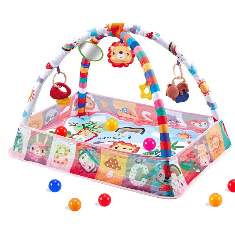 Baby 3 in 1 Fitness Frame Game Blanket Multifunctional Cartoon Play Crawling Mat Tortoise Lion Ocean Ball pool 0-18 Months Toys