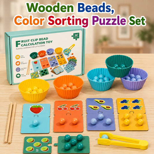 Wooden Beads, Color Sorting Puzzle Set & Quantity Recognition For Kid