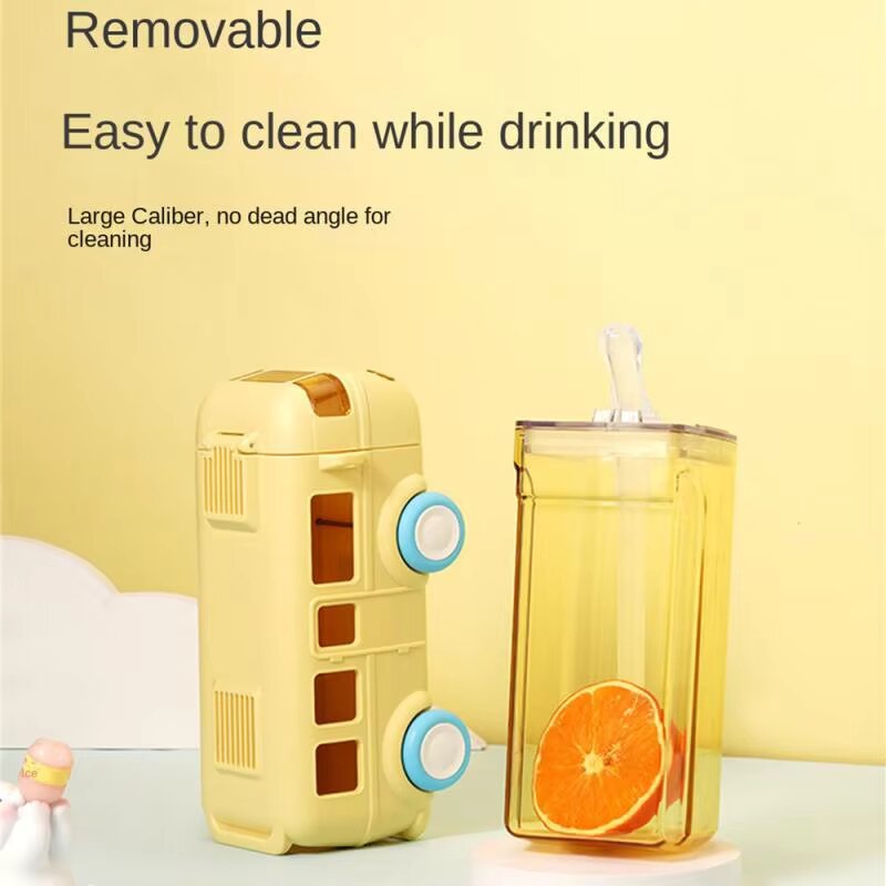 School Theme Bottle Bus Car Shape Straw Water Bottle with Shoulder Strap Summer Drinking Bottle Leak Proof