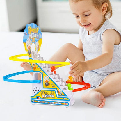 Climbing Stairs Track Toys Cartoon Duck For Children Electric Duck Track Slide Toys Roller Coaster Toy Boys Girls Birthday Gift