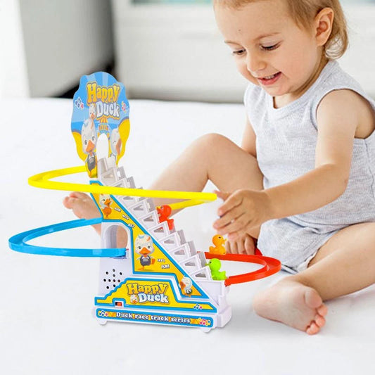 Climbing Stairs Track Toys Cartoon Duck For Children Electric Duck Track Slide Toys Roller Coaster Toy Boys Girls Birthday Gift