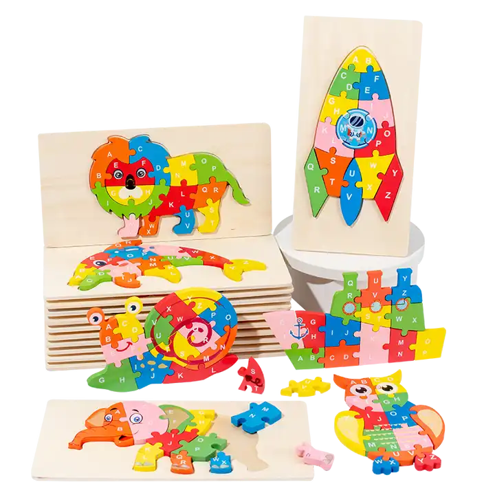 Wooden Toy Montessori DIY Kids Enfant Jigsaw Early Educational Animal 3D Puzzle Baby Game