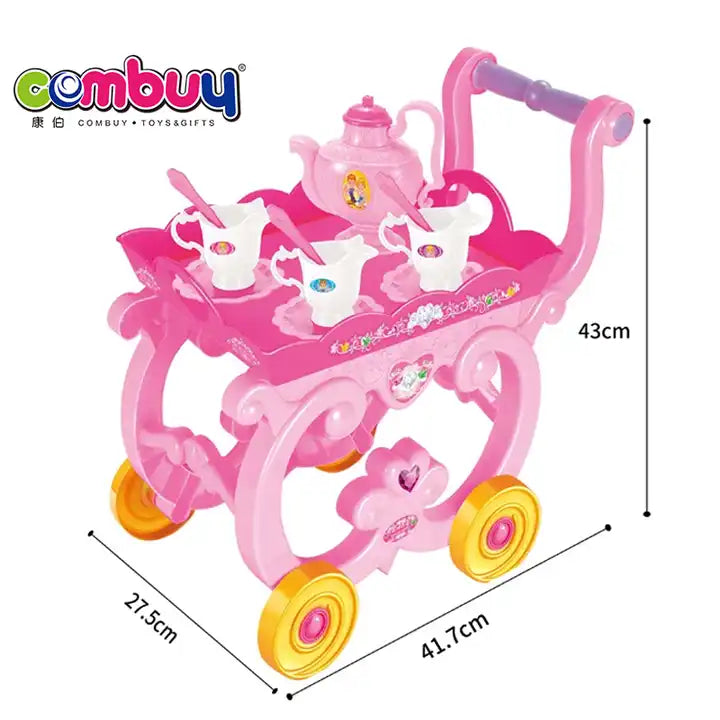 Trolley big dining car 29PCS pink girls toy tea set for kids