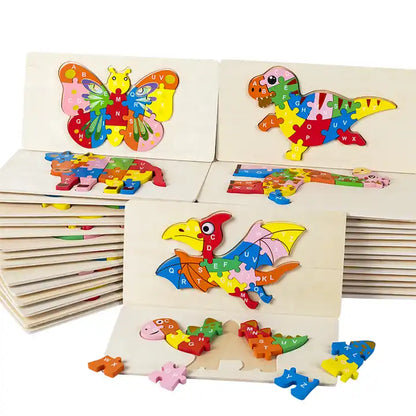 Wooden Toy Montessori DIY Kids Enfant Jigsaw Early Educational Animal 3D Puzzle Baby Game