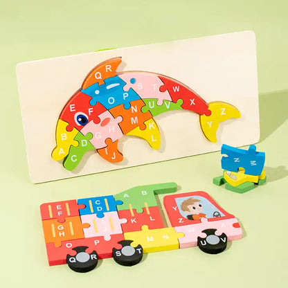 Wooden Toy Montessori DIY Kids Enfant Jigsaw Early Educational Animal 3D Puzzle Baby Game