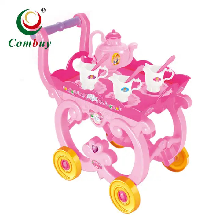 Trolley big dining car 29PCS pink girls toy tea set for kids