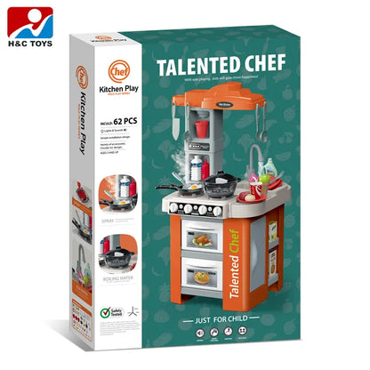 Children Kitchen Game Simulation Spray Boiling Cooking Table Little Chef Toy with Music Lights