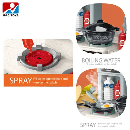 Children Kitchen Game Simulation Spray Boiling Cooking Table Little Chef Toy with Music Lights