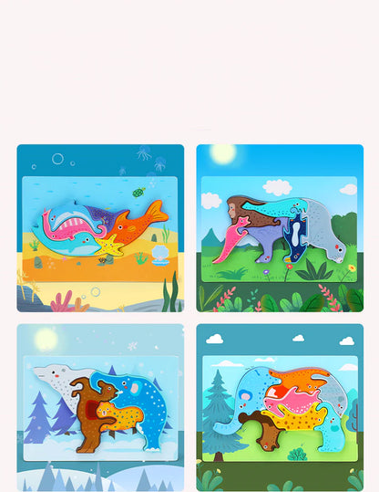 Creative Jigsaw Puzzle Classic Game Animal Jigsaw Wood Toys for Kids to increase hands-on ability
