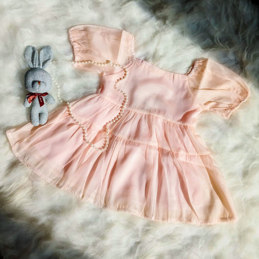 Flower Chiffon Dress With Beaded and Bear Necklace