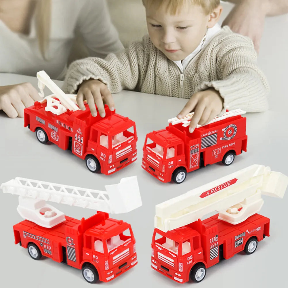 Die-Cast Mini Fire Truck Model Vehicle Toy Car for Kids Birthday Gift Classic Pull-back Vehicle with Ladder/Lift/Crane/Sprinkler for Boys