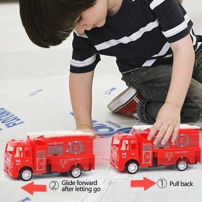 Die-Cast Mini Fire Truck Model Vehicle Toy Car for Kids Birthday Gift Classic Pull-back Vehicle with Ladder/Lift/Crane/Sprinkler for Boys