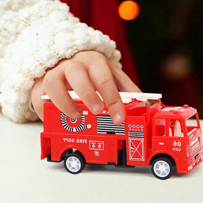 Die-Cast Mini Fire Truck Model Vehicle Toy Car for Kids Birthday Gift Classic Pull-back Vehicle with Ladder/Lift/Crane/Sprinkler for Boys
