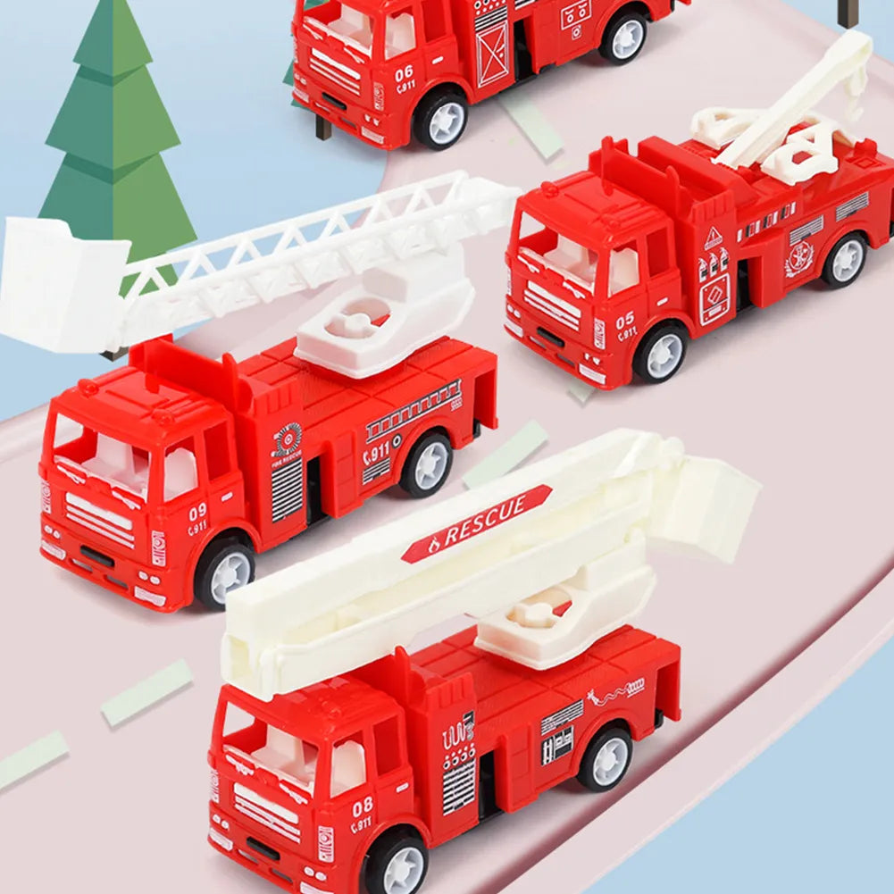 Die-Cast Mini Fire Truck Model Vehicle Toy Car for Kids Birthday Gift Classic Pull-back Vehicle with Ladder/Lift/Crane/Sprinkler for Boys