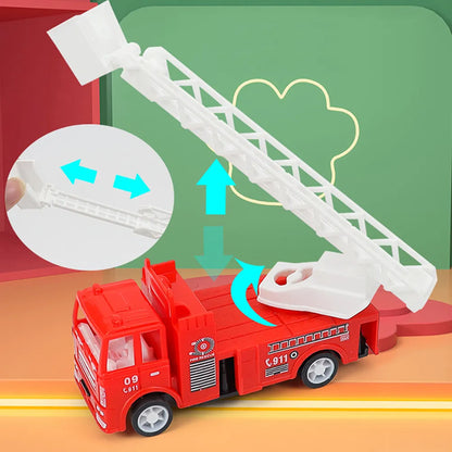 Die-Cast Mini Fire Truck Model Vehicle Toy Car for Kids Birthday Gift Classic Pull-back Vehicle with Ladder/Lift/Crane/Sprinkler for Boys