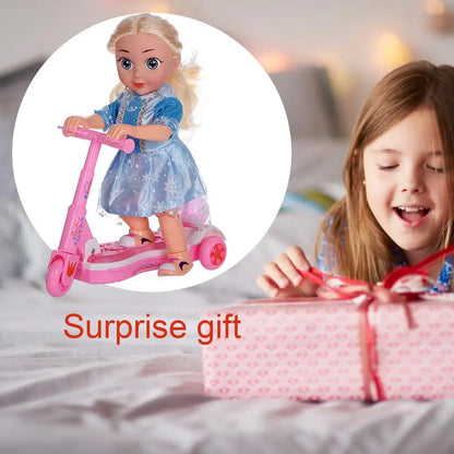 Cute Princess Doll Electric Scooter Toy Luminous Universal Driving Children's Scooter Doll Toy With Music