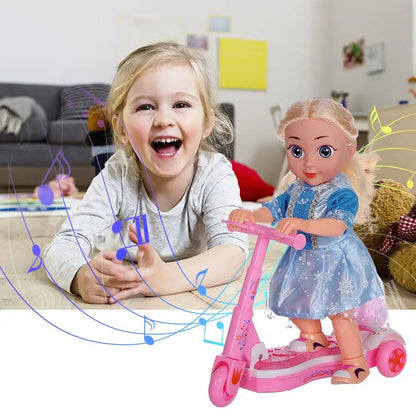 Cute Princess Doll Electric Scooter Toy Luminous Universal Driving Children's Scooter Doll Toy With Music