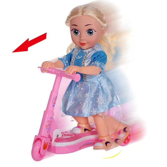 Cute Princess Doll Electric Scooter Toy Luminous Universal Driving Children's Scooter Doll Toy With Music