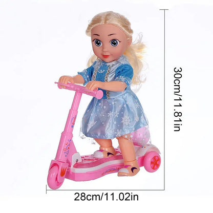 Cute Princess Doll Electric Scooter Toy Luminous Universal Driving Children's Scooter Doll Toy With Music