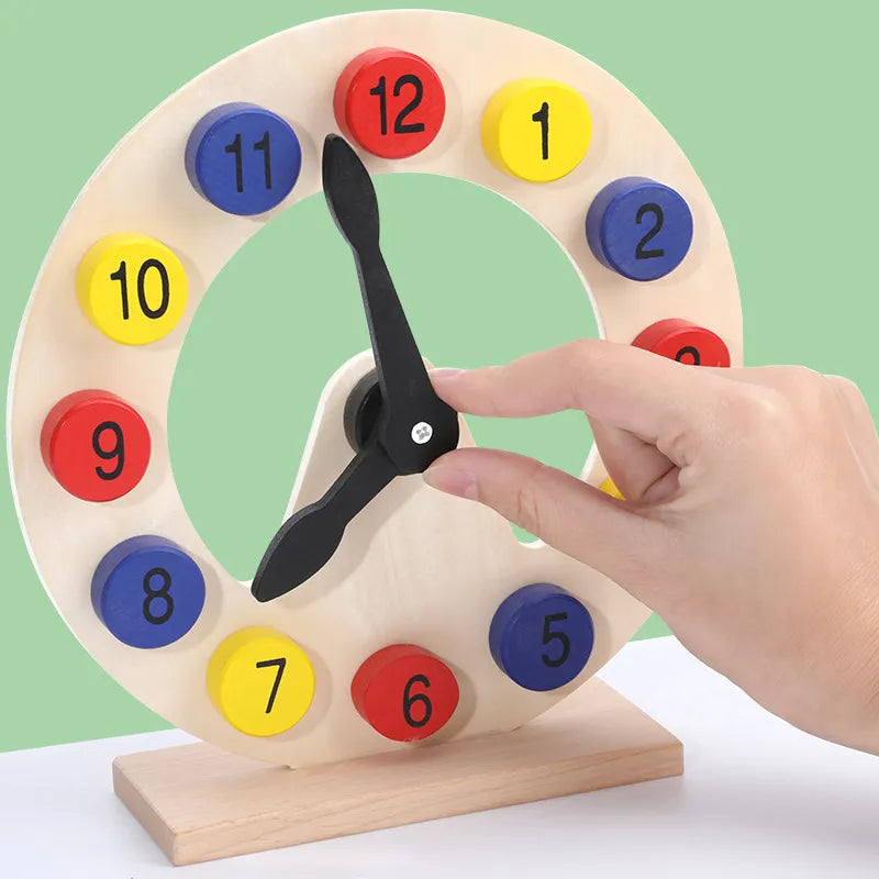 Wooden Two Pointer Clock Model Kid Child Toy Early Learning Resources Time Montessori math toys Teacher Gear Clock Baby Gift