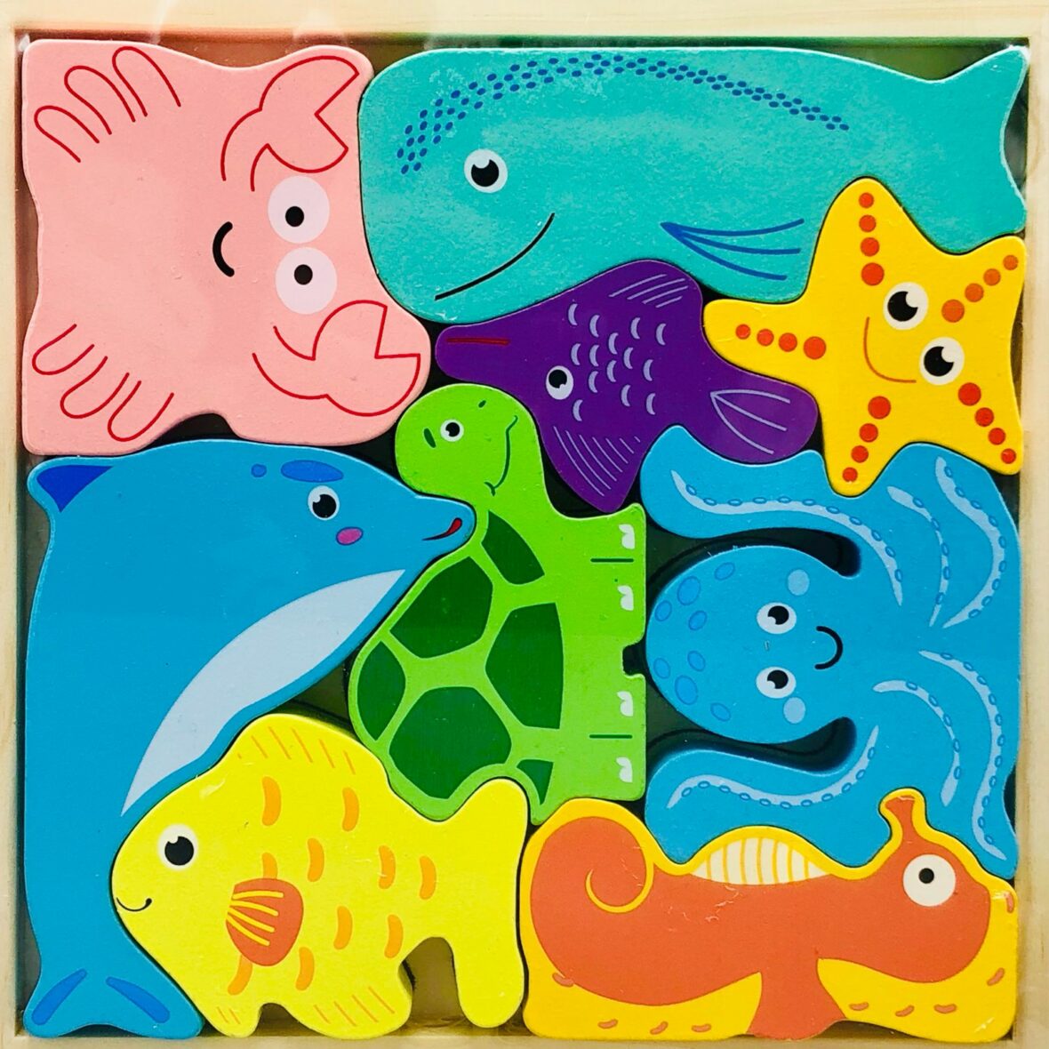 9Pcs Wooden Animal Shapes Puzzle Board