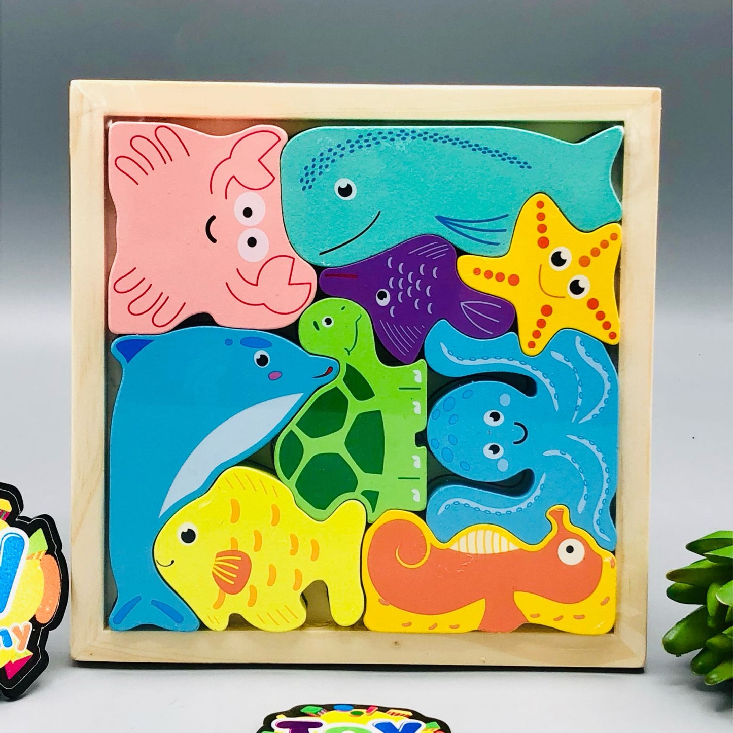 9Pcs Wooden Animal Shapes Puzzle Board