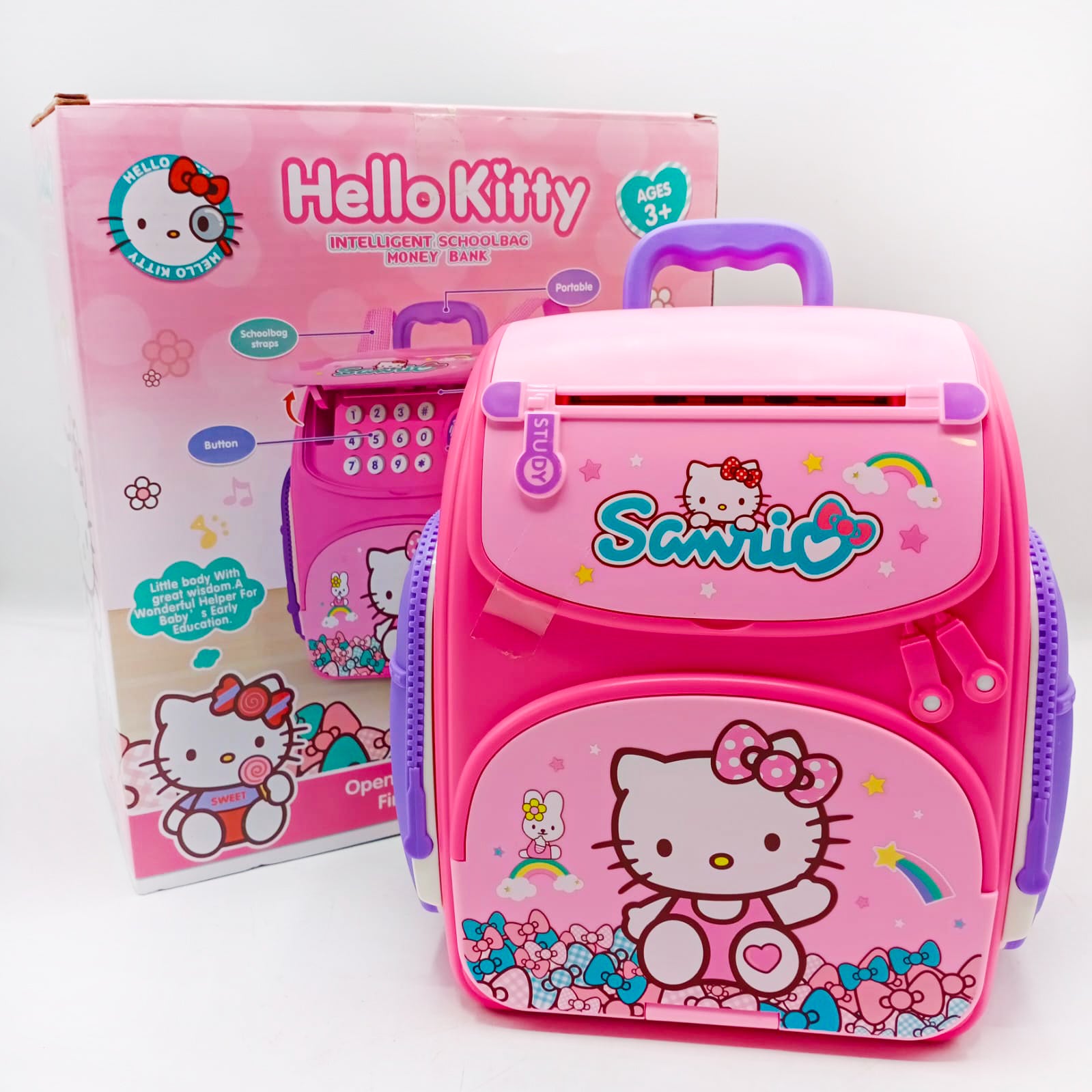 Hello Kitty Children’s Toys ATM Piggy Bank Safe Money Box School Bag Toys Use Fingerprint Password