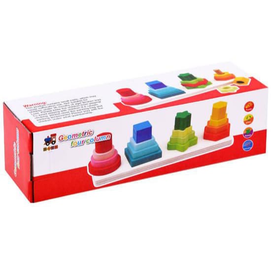 Wooden Geometrical 4 Column Play Toy Set