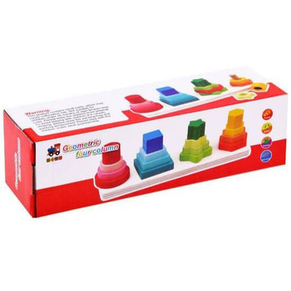 Wooden Geometrical 4 Column Play Toy Set
