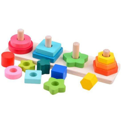 Wooden Geometrical 4 Column Play Toy Set